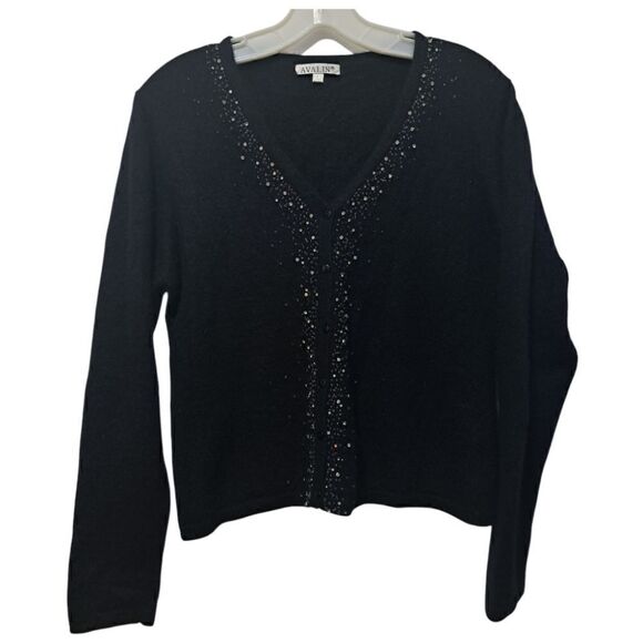 Avalin Angora Rhinestones Embellished Y2K Cardigan Gothic Sweater Large Black - Picture 3 of 15